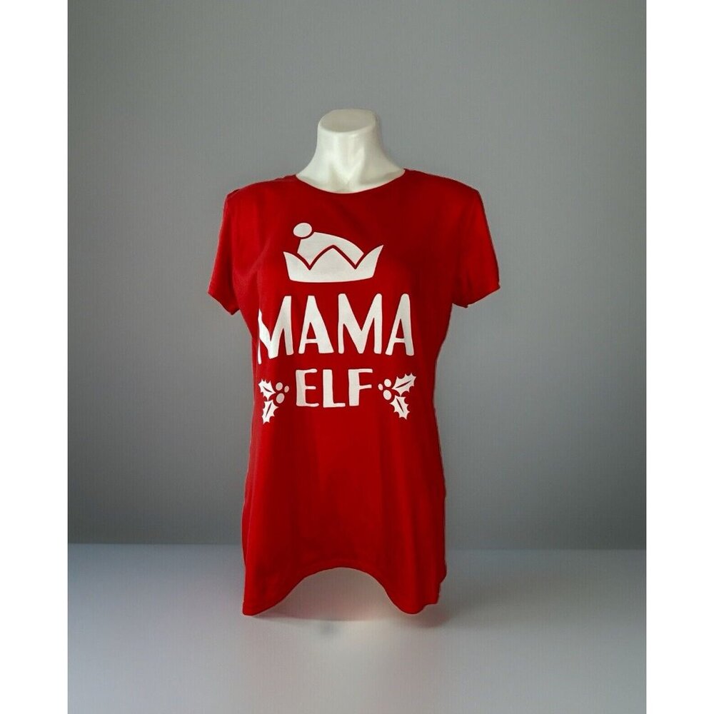 Mama Elf Red Christmas T-Shirt Short sleeve Women’s Size large By Air waves